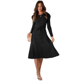 Autumn Winter Women Casual Dresses Knitted fit and Flare Long Sleeve Sweater Midi Dress