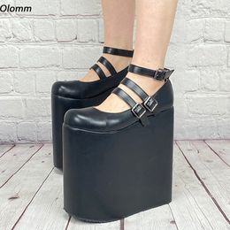 Rontic 2021 Handmade Women Pumps Buckle Wedges High Heels Pumps Round Toe Fabulous Black Night Club Wear Shoes Women US Size 5-20