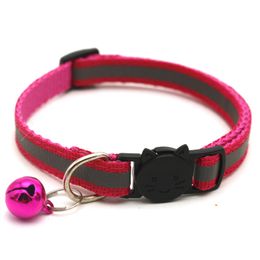 Easy Wear Cat Dog Collars With Bell Adjustable Buckle Dogs Reflect Light Cats Puppy Supplies Accessories Small Safety Collar WLL345