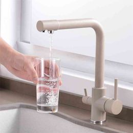 Kitchen Faucet Water with Dot Brass Purifier Faucet Dual Sprayer Drinking Filtered Water Tap Vessel Sink Mixer Tap Torneira 210719