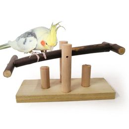 Other Bird Supplies Parrot Biting Toy Wooden Seesaw Standing Lever Springboard Swing 2021
