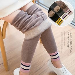 New Winter Thickening Warm Pants For girls 3-12 Year Stripe Leggings Children Girl Skinny Plus Velvet Pencil Trousers 210303