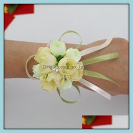 Wedding Favours Decorations Flowers Artificial Flower Wrist Cor Bridesmaid Hand Sisters Drop Delivery 2021 Decorative Wreaths Festive Party