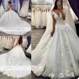 2021 Luxury Wedding Dresses Sexy Off Shoulder Lace Appliques Bridal Gowns Custom Made Lace-Up Back Sweep Train A Line Wedding Dress