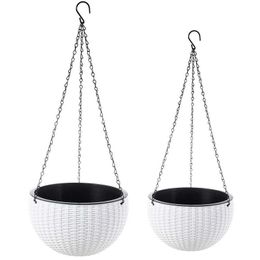 2-Pack Dual-Pots Design Hanging Basket Planters Self-Watering Indoor Outdoor Plant & Flower Hanging Pots with Drainer and Chain Y0910