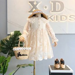 2020 Princess Infant Baby Girls Dress Floral Lace Party Dress Ruffles Long Sleeve A-Line Dress 3-8Y Q0716