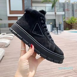designer snow boots womens fashion soft leather flat bottomed girls casual shoes winter black leather shoes wool Boots size Bare boots 2870