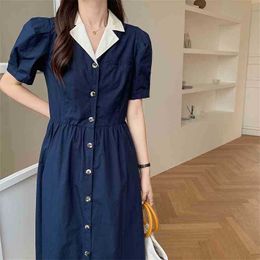 Blue Retro A-Line Femme Chic Shirts Dress Arrival Stylish Loose Office Lady Streetwear Long Dresses Vestidos 210525