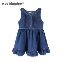 Mudkingdom Summer Little Girl Denim Dress Sleeveless Soft and Thin Cute Girls Jean Jumper Dresses Children Clothes Plain 210317