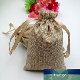 100pcs/lot RUIHAOYU Natural Linen Gift Bags Wedding Party Candy Favor Pouch Jute Drawstring Gift Bags Jewelry Packaging