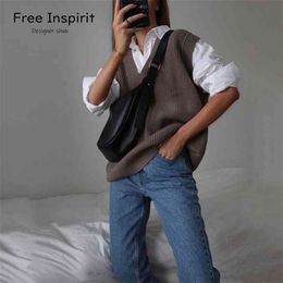 Free Inspirit Arrival Casual Sports All-match Computered Knitted V-neck Pullover Wide-waist Spring/autumn Vest Sweater 210922