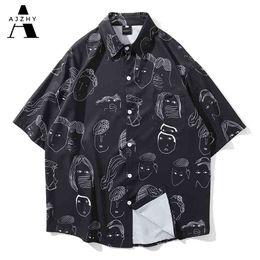 Anime Print Hawaiian Shirts Men Streetwear Hip Hop Harajuku Casual Tropical Beach Short Sleeve Shirt Summer Fashion Tops Male 210626