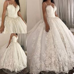 2021 New Wedding Dresses Sexy Spaghetti Straps Lace Appliques Bridal Gowns Custom Made Backless Sweep Train A Line Wedding Dress