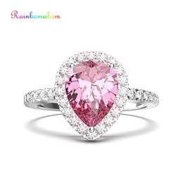 Cluster Rings Rainbamabom Real 925 Solid Sterling Silver Pear Water Drop Pink Sapphire Gemstone Wedding Engagement Ring Fine Jewellery Wholesa