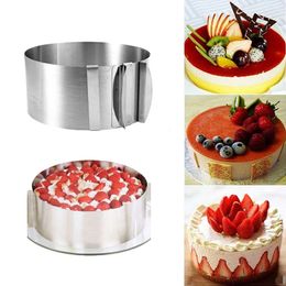 6-12 Inch Adjustable Stainless Steel Dessert Cake Mould Circle Baking Round Mousse Ring Mould Kitchen Decorating Tool 210225