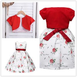 Outong Dresses Girls For 5-9 Years Summer Coat Bow Puttee Cotton Print Frock 8 Years Girl Casual Go Outing Party Set