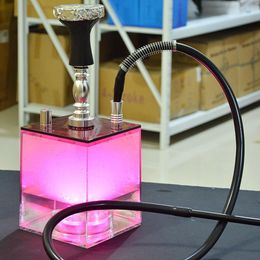 Acrylic Shisha Hookah Set With Led Light Shisha Big Bong Hose Charcoal Tongs Hookah Bowl Narguile Chicha Water Smoke Accessories