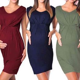 Pregnancy Dress Women Solid Color Maternity Clothes Ladies Sleeveless Bodycon Dress Summer Fashion Casual Sexy Pregnancy Dress AA220309