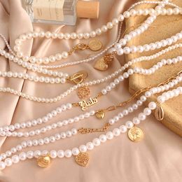 FNIO Luxury Pearl Stone Shell Pendant for Women Summer Star Heart Chain Choker Necklace Bohemian Jewellery Gift