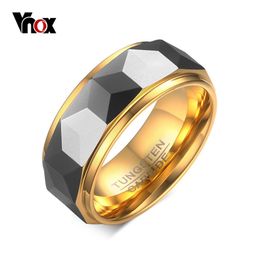 VNOX 100% Tungsten Men Ring Wedding Male Jewellery Gold Colour 8mm Width Drop 211217