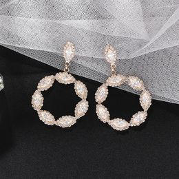 Fashion Wedding Chandelier Earring Gorgeous Flower Pendant Cubic Zirconia Dangle Earrings For Women Bride Bridesmaid Accessories