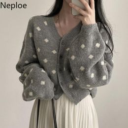 Women's Knits & Tees Neploe Fall 2021 Women Clothing Vintage Polka Dot Knitted Cardigan Coat V-neck Long Sleeve Sueter Korean Loose Sweater