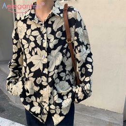 Aelegantmis Slim Soft Women Floral Print Blouse Shirt Korean Fashion Vintage Loose Female Flower Harajuku Elegant 210607