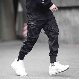 Prowow Men Ribbons Streetwear Cargo Pants Autumn Hip Hop Joggers Pants Overalls Black Fashions Baggy Pockets Trousers 210707