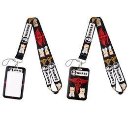 20pcs/lot J2528 Cartoon Cute Dog Nurse Keychain keys Badge ID Phone Rope Accessories Lanyard With Card Holder Cover