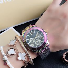 Brand quartz wrist Watch for Women Girl 3 Dials crystal style metal steel band Watches M95