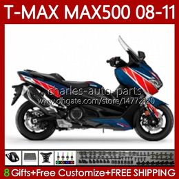 Motorcycle Body For YAMAHA T-MAX500 TMAX-500 MAX-500 T 08-11 Bodywork 107No.58 TMAX MAX 500 TMAX500 MAX500 Blue red 08 09 10 11 XP500 2008 2009 2010 2011 Fairings