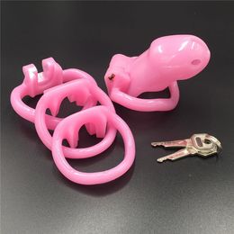 design magic male chastity cage 48mm length plastic cock lock pink 4 snap rings in 1 set