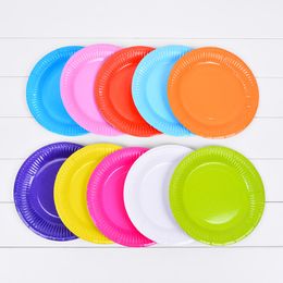 7 inch Candy Colour Disposable Paper Plates Cake Dishes baby shower Kids Birthday Party Wedding decor Tableware Supply