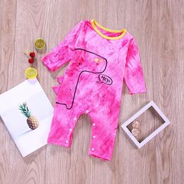 Newborn Baby Tie Dye Rompers Toddler Girls Jumpsuits Dinosaurs Printed Children Bodysuits Long Sleeve Baby Boutique Clothing Set BT5896