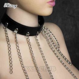 Nxy Sex Adult Toy New Slave Collar Toys for Couples Game Neck with Seven Chains Decorated Cervical Product 1225