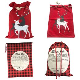 50*70cm Creative Christmas Lattice Sack Santa Claus Apple Gift Bag Canvas Drawstring Pocket With Elk Pattern Festival Party Supplies