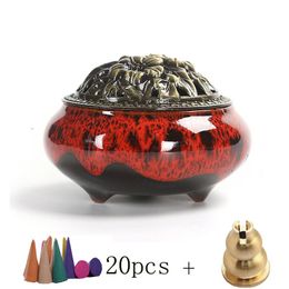 Duftlampen Keramik Weihrauchbrenner 20 stücke Kegel + Weihraucheinsatz + Feuerwatte Porzellan Censer Buddhismus Halter Tee Haus Yoga