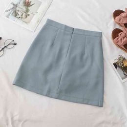 Summer Skirts Women Front Split Mini Bodycon Skirt solid Colour sweet cute skirt Retro High Waist Short 210608