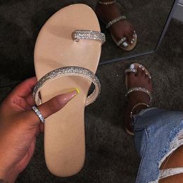 Slippers Summer Rhinestone Sandals Women Bling Slides Flat Beach Shoes Ladies Casual Outside Fashion Footwear