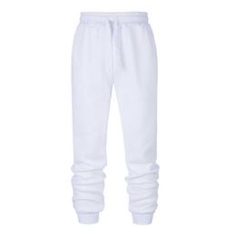New Men Pants Solid Color Fleece Warm Threaded Cuffs High Quality Fashion White Sweatpants Trousers Casual Joggers Bodybuilding Y0811