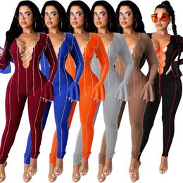 Jumpsuits Explosive European and American fashion sexy strapping umbilical flared sleeves one-piece nightclub clothes