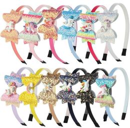 Girl Baby Rainbow Unicorn Headband Accessories Sequin Fruit Bowknot Hair Sticks Cartoon Shining Bow