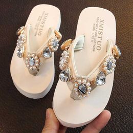 Fashion Summer Slippers Girls Shoes Children 's Soft Bottom Women Diamond Parent-child flip flop sh254 210712