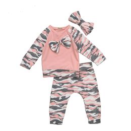 Boy Newborn Toddler Baby Girls Camouflage Bow Tops Pants Outfits Set Clothes Roupas Infantil 210309