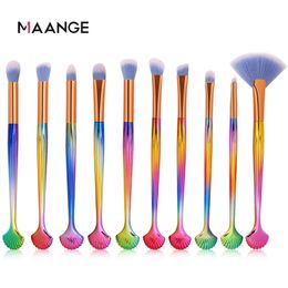 MAANGE 10pcs Makeup Brushes Set Shell Shape Mermaid Blending Powder Eyeshadow Contour Concealer Blush Cosmetic Makeup Tools