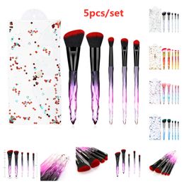 IN STOCK!!Makeup Brushes 5pcs/set Diamond Handle Cosmetics Brushes Powder Eyeshadow Foundation Brush with Quicksand Bag