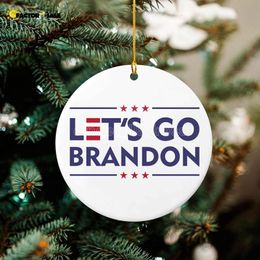 Christmas Lets Go Bandon Hanging Pendant Decorations Wooden And Ceramic Creative Pendants For Home Tree Decoration FN17