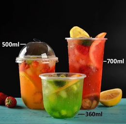 Disposable plastic PP U shape juice cup bubble milk tea cups with several type of lid for selection