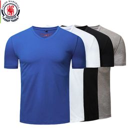Fredd Marshall Fashion Men's Clothing V-neck Casual T-shirt 100% Cotton Short Sleeve Breathable Soft T Shirt Tops 005-2 210527