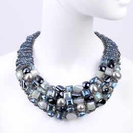 knit necklace Australia - Chokers Luxury Statement Necklace Crystal And Synthetic Pearls Knitted Choker For Women Fashion Beaded Bib Collar Jewelry
